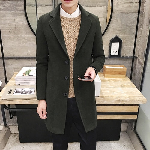 2019 Autumn and Winter New Men's Fashion Boutique Solid Color Business Casual Woolen Coats /  Male High-end Slim Leisure Jackets