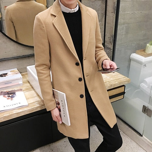 2019 Autumn and Winter New Men's Fashion Boutique Solid Color Business Casual Woolen Coats /  Male High-end Slim Leisure Jackets