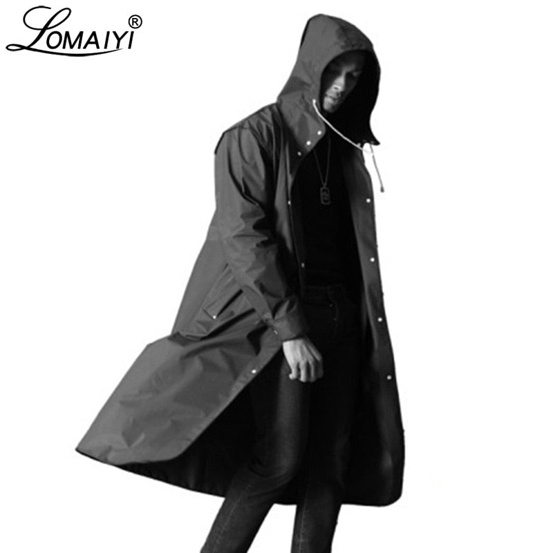 LOMAIYI Men's Waterproof Jacket Men Breathable Rain Coat Male Fashion Long Trench Coats Mens Letter Print Black Jackets AM364