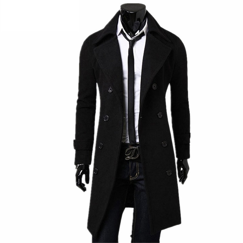 New Trench Coat Men 2019 Jacket Mens Overcoat Casual Slim Fit Windbreak Solid Long Coat Men Fashion Winter Coats Homme Plus Size