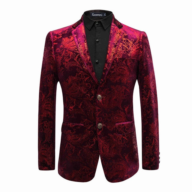 Luxury Velvet Blazer Men Paisley Floral Jackets Coat Red/Gold/Blue Blazer For Men Elegant Wedding Men's Blazer Stage Wear M-6XL