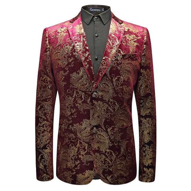 Luxury Velvet Blazer Men Paisley Floral Jackets Coat Red/Gold/Blue Blazer For Men Elegant Wedding Men's Blazer Stage Wear M-6XL