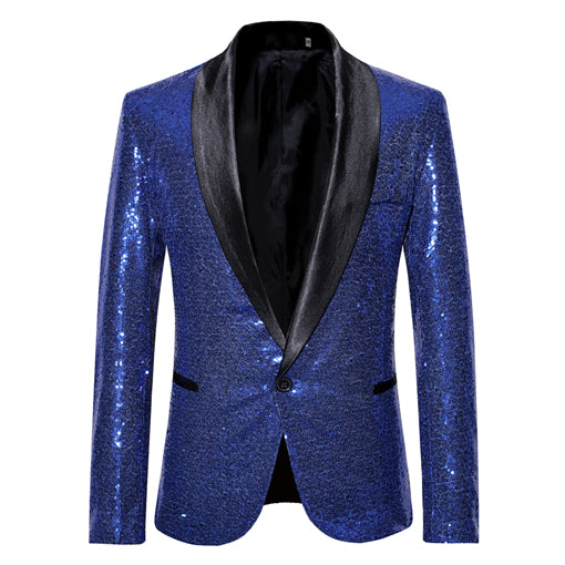 Shiny Gold Sequin Bling Glitter Suits&Blazer Men 2019 New Shawl Collar Club DJ Mens Blazer Jacket Stage Clothers for Singers Xxl