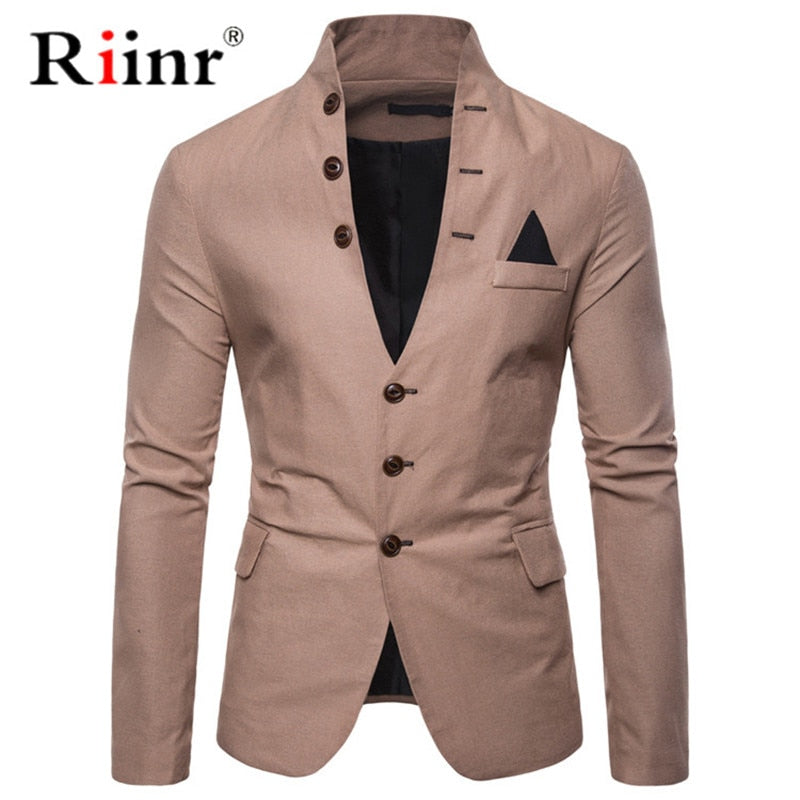 Riinr New Arrival Luxury Men Blazer New Fashion Brand High Quality Cotton Blends Slim Fit Men Suit Terno Masculino Blazers Men