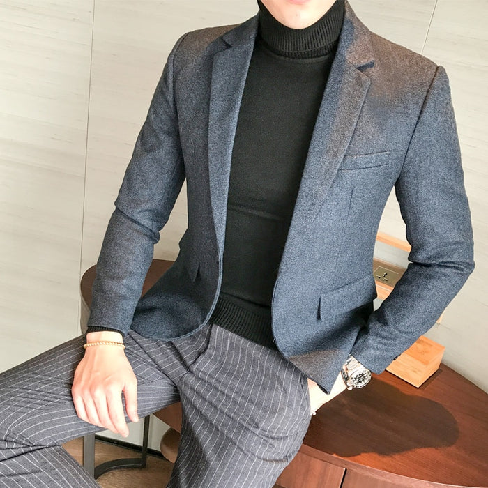 Autumn Blazer Men Collections 2019 British Style Casual Men Blazer Business Slim Fit Woolen Suit Coat Long Sleeve Jackets Men