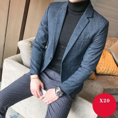 Autumn Blazer Men Collections 2019 British Style Casual Men Blazer Business Slim Fit Woolen Suit Coat Long Sleeve Jackets Men