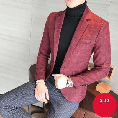 Autumn Blazer Men Collections 2019 British Style Casual Men Blazer Business Slim Fit Woolen Suit Coat Long Sleeve Jackets Men