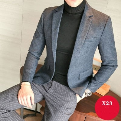 Autumn Blazer Men Collections 2019 British Style Casual Men Blazer Business Slim Fit Woolen Suit Coat Long Sleeve Jackets Men