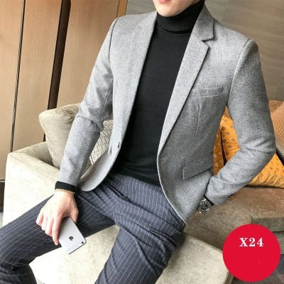 Autumn Blazer Men Collections 2019 British Style Casual Men Blazer Business Slim Fit Woolen Suit Coat Long Sleeve Jackets Men