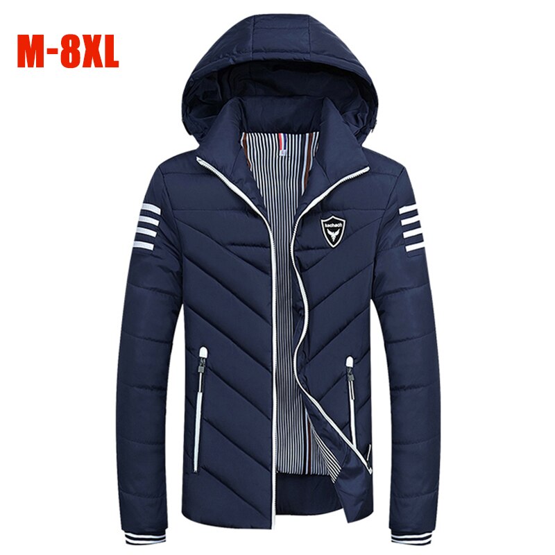 Fashion New M-8XL Plus Size Winter Jackets Men Hooded Warm Thick Parka Men Casual Striped 6XL 7X 8X Large Size Cotton Men Coats