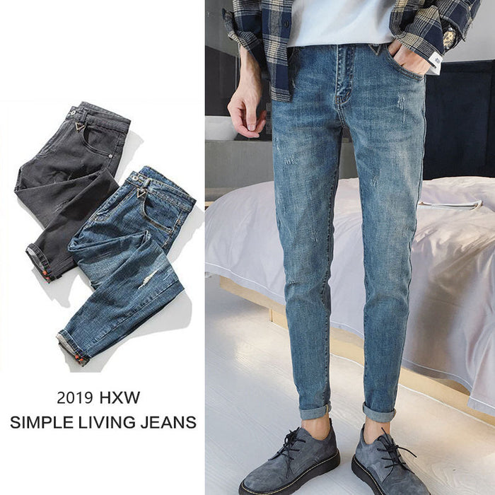 Jeans men's and Korean version of the nine-piece trousers boys stretch body trim trousers fashion catchy pants boys